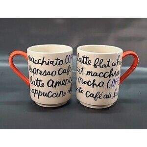 Kate Spade Lenox Mugs 2 Piping Hot Cursive Coffee Names Set Orange